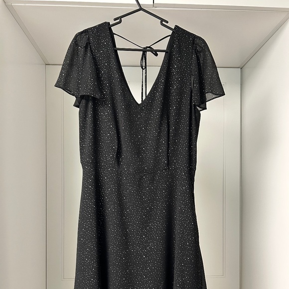 RW&Co Black Dress US 12 Silver Polka dots - Picture 3 of 11